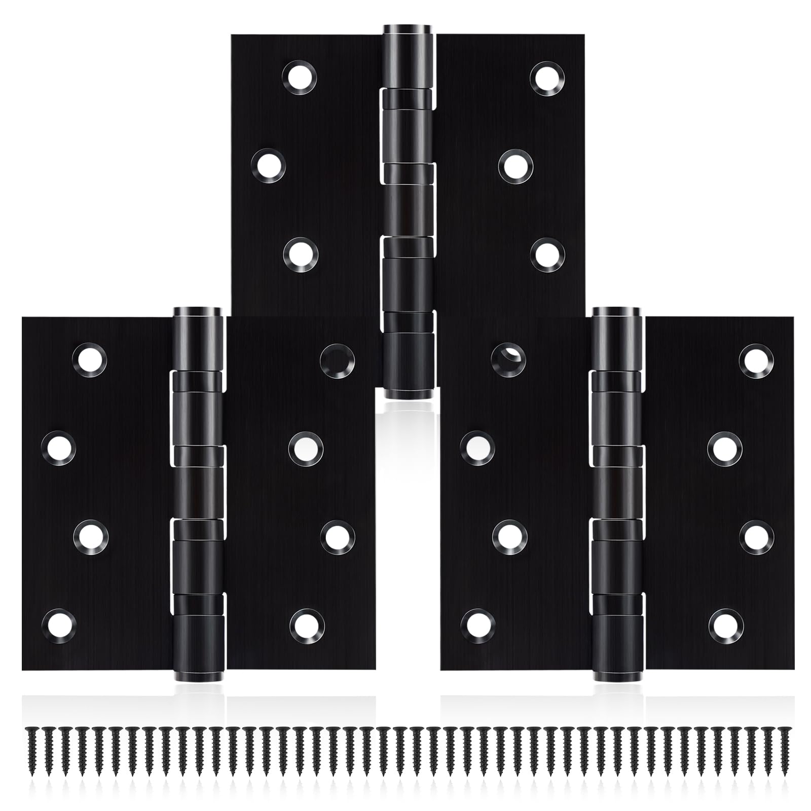 MOZCORN 3 Pack Black Door Hinges 4 x 4 Inches, Heavy Duty
